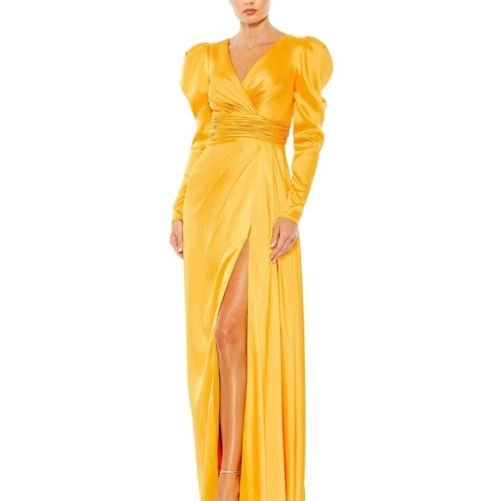NWT Mac Duggal Marigold Long Sleeve Maxi Slit Formal Gown - sz 6